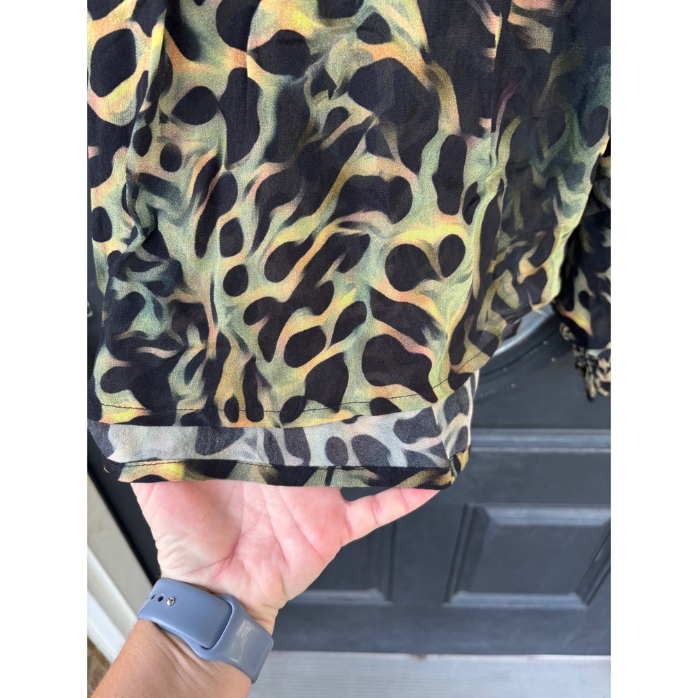 Blank London Womens XS Leopard Print Boho Blouse Crochet Trim Balloon Sleeve Top - Picture 4 of 12